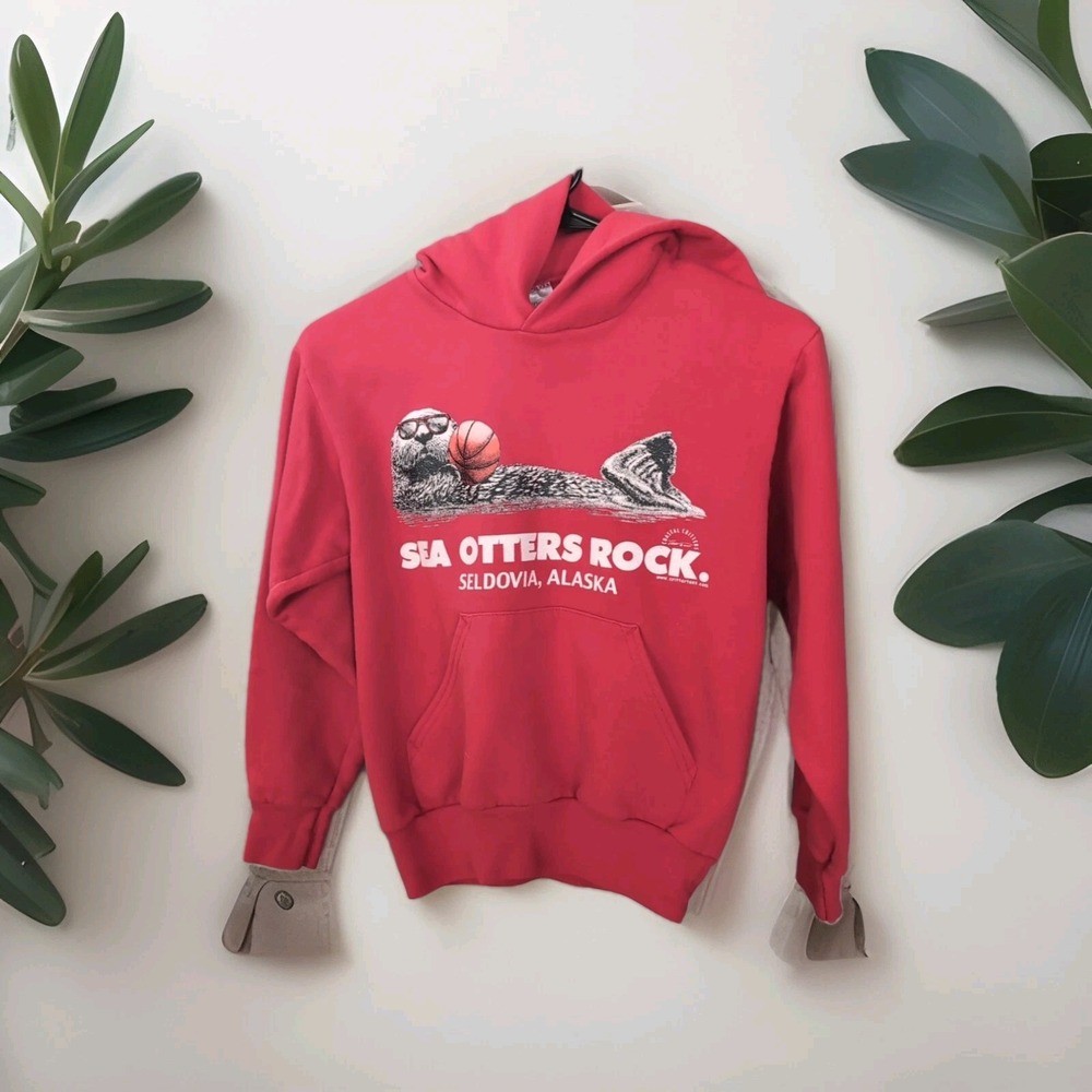 Sea Otters Rock Seldova Alaska Kids Sweatshirt (Red)‎